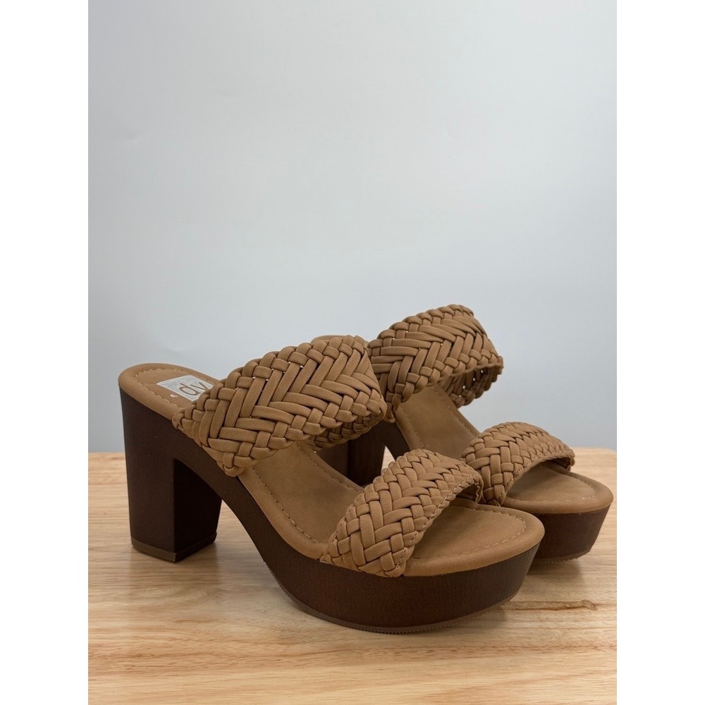 DV Dolce Vita Womens Hilda 8 Tan Braided Platform Sandals Block Heel Boho SlipOn